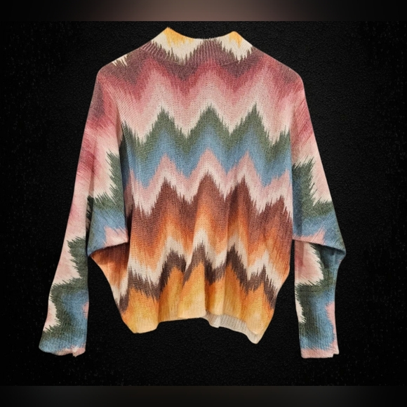 Made in Italy SZ M Chevron Print Dolman Sleeve Boxy Mock Neck Wool Blend Sweater - Picture 1 of 8